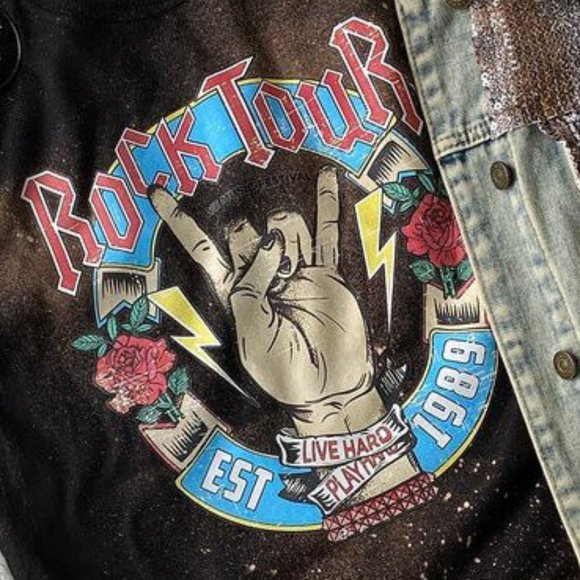 Rock Tour Rock Band Graphic Boho Hippie T-Shirt - Picture 3 of 3